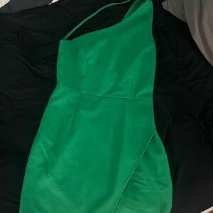 Medium green revolve superdown 1 shoulder mini